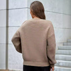 Women's Cozy V-Neck Knit Sweater with Relaxed Fit and Textured Pattern