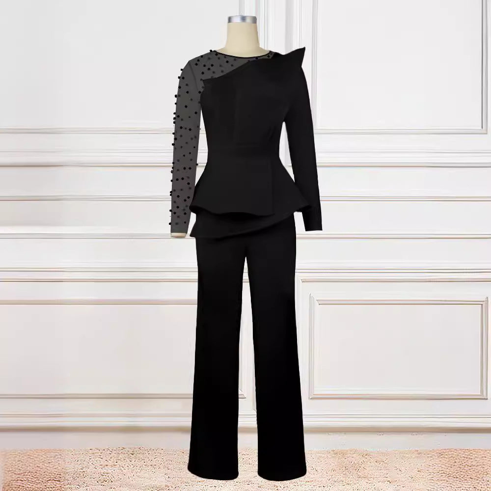 Elegant Jumpsuit with Asymmetric Top and Ruffle Design