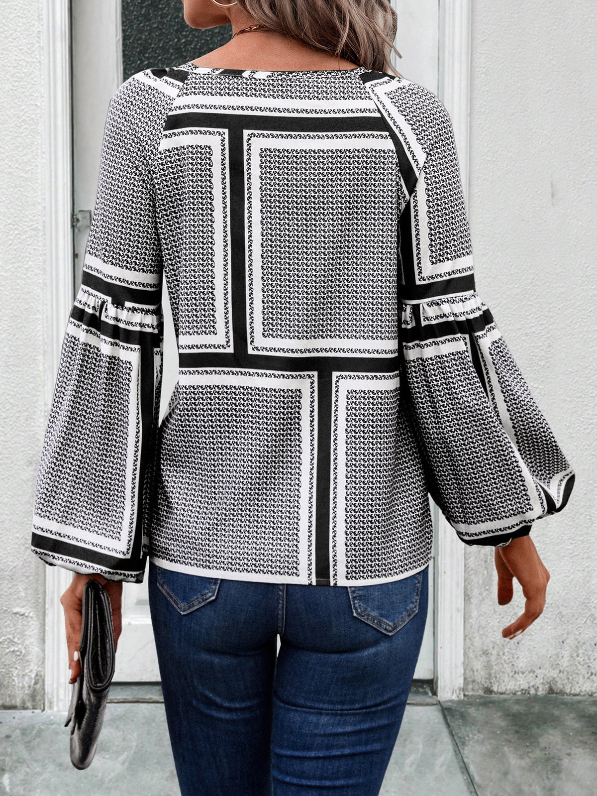 Women's Blouse with Elegant Ruffle Details and Modern Pattern
