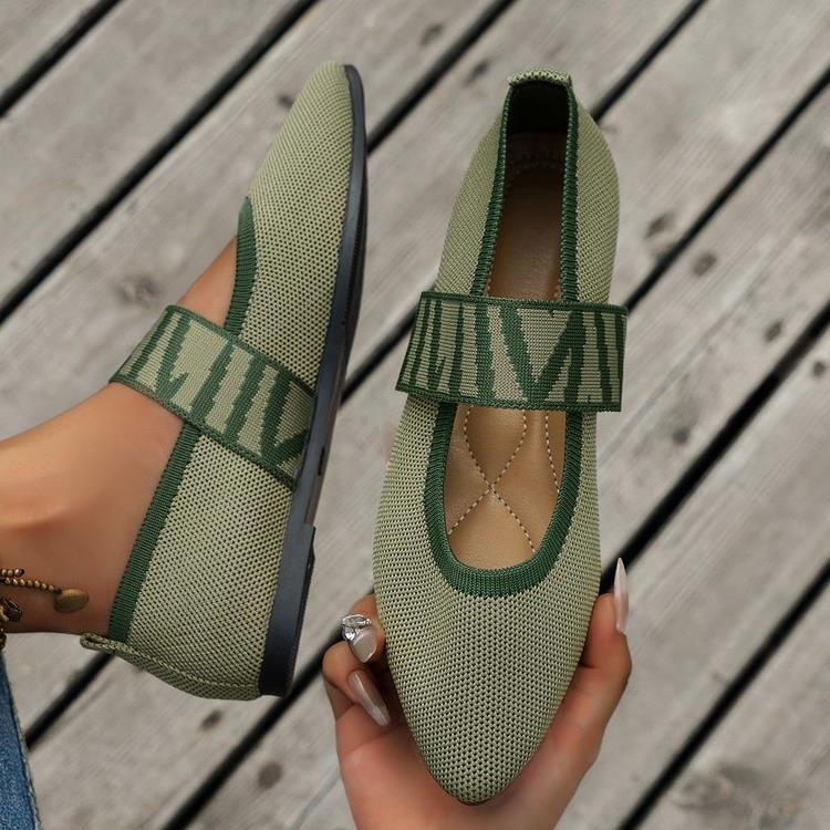 Women's Ballet Flats with Elastic Strap and Breathable Texture
