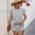 Casual Short-Sleeve Knot-Front Shirt with Button Detail