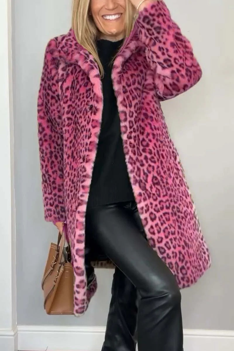 Women's Luxurious Leopard Print Teddy Coat with Soft Fleece