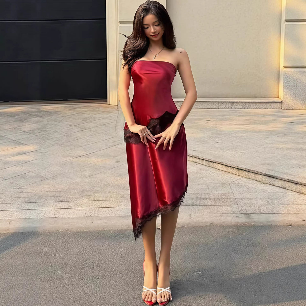Women's Evening Dress with Lace Accents