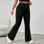 Women's Flared Pants with Practical Side Pockets and Elastic Waistband