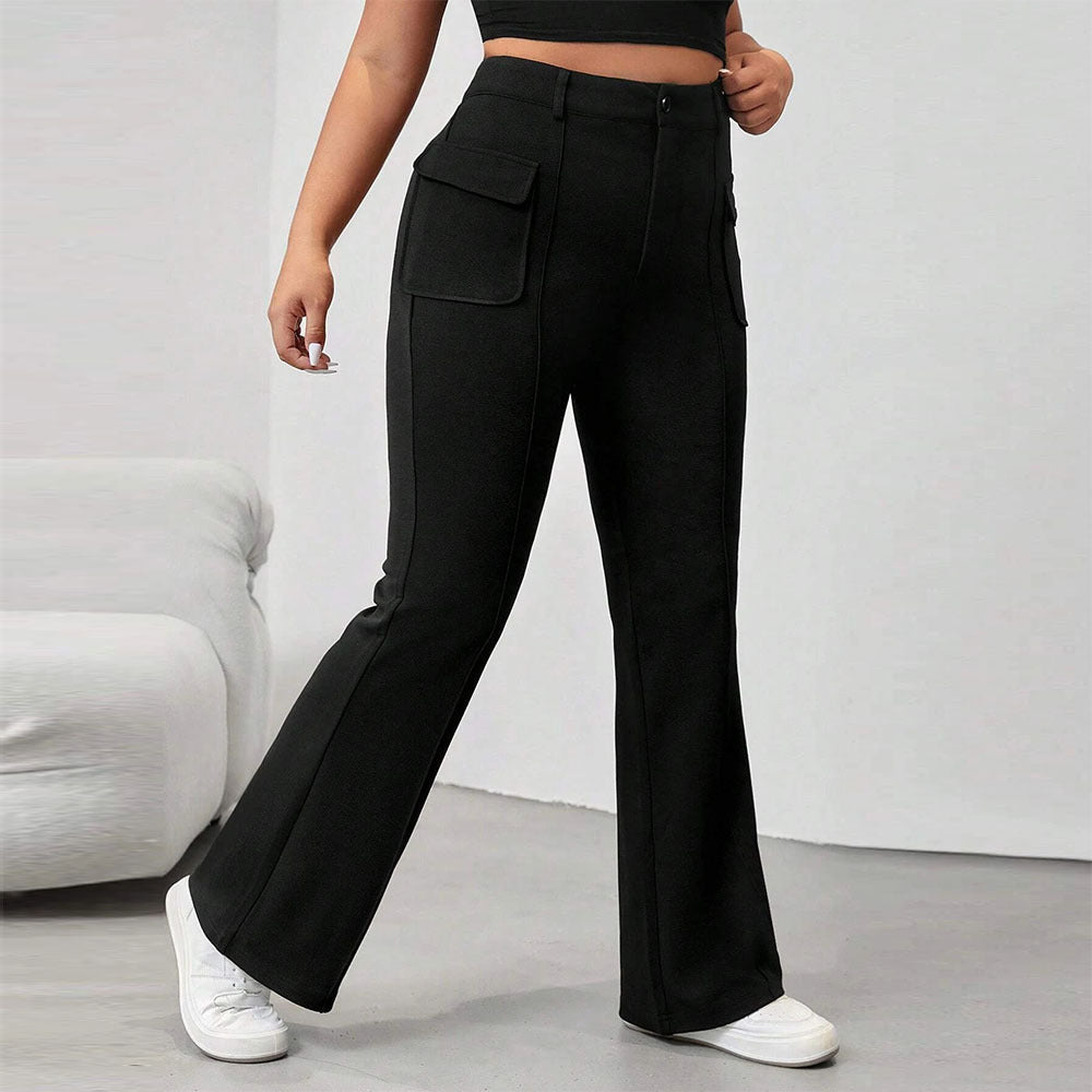 Women's Flared Pants with Practical Side Pockets and Elastic Waistband