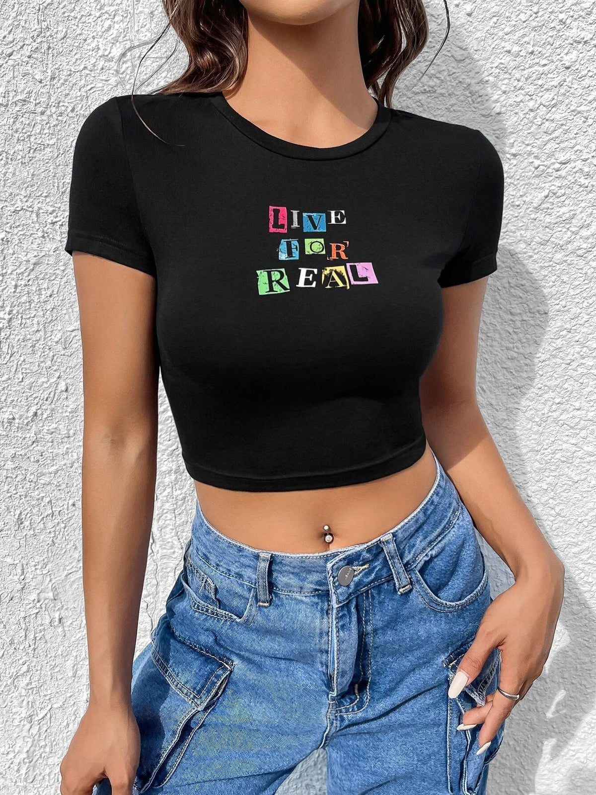 Women's Creative Slogan Crop T-Shirt