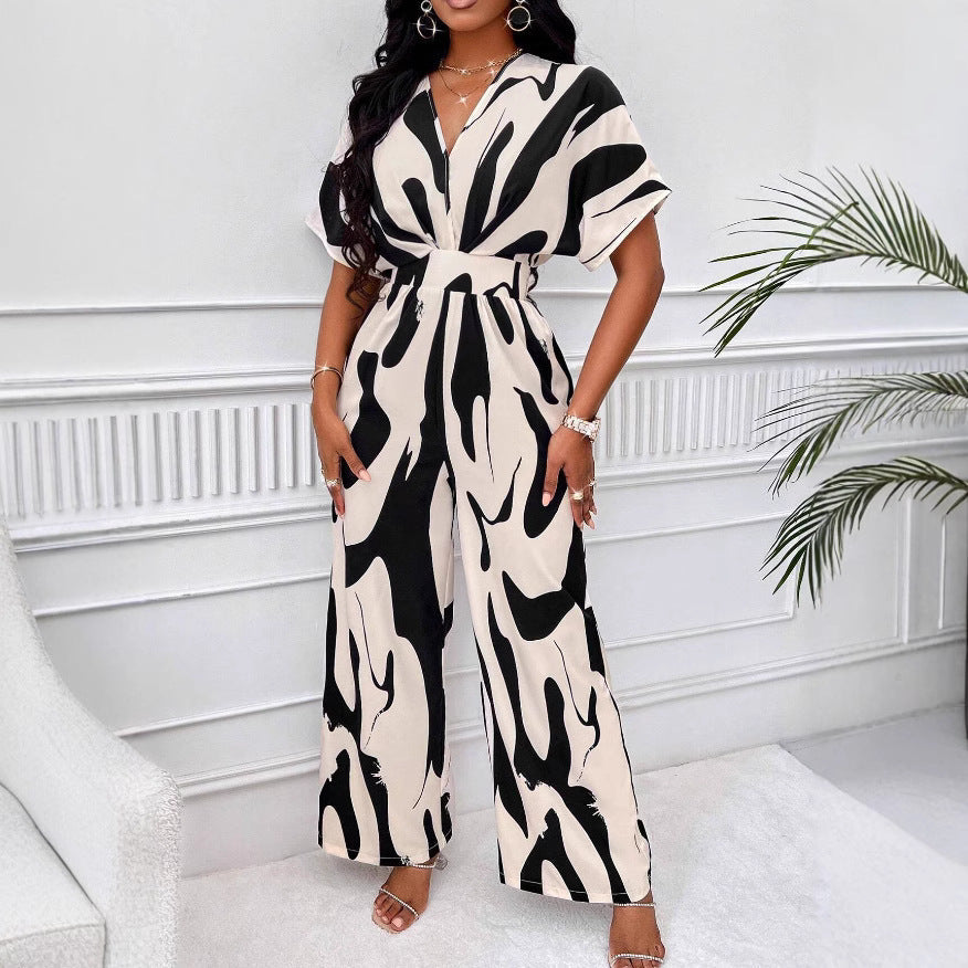 Women's Jumpsuit with Wide Sleeves and Elegant Belt