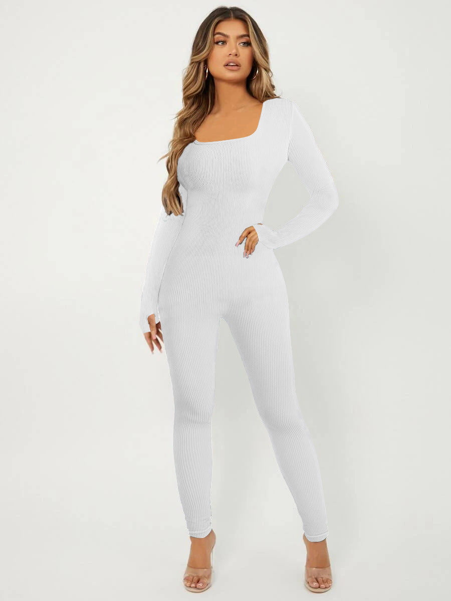 Women's Long-Sleeve Ribbed Jumpsuit