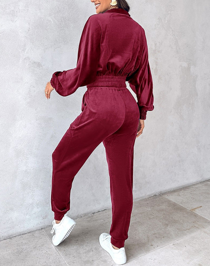 Women's Casual Sport Suit with Elastic Waistband and Pockets