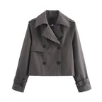 Women's Cropped Trench Jacket with Double-Breasted Button Placket and Adjustable Sleeves