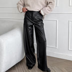 Women's Elegant Wide-Leg Faux Leather Pants