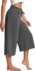 Women's Comfortable Culottes with Elastic Waist and Practical Pockets