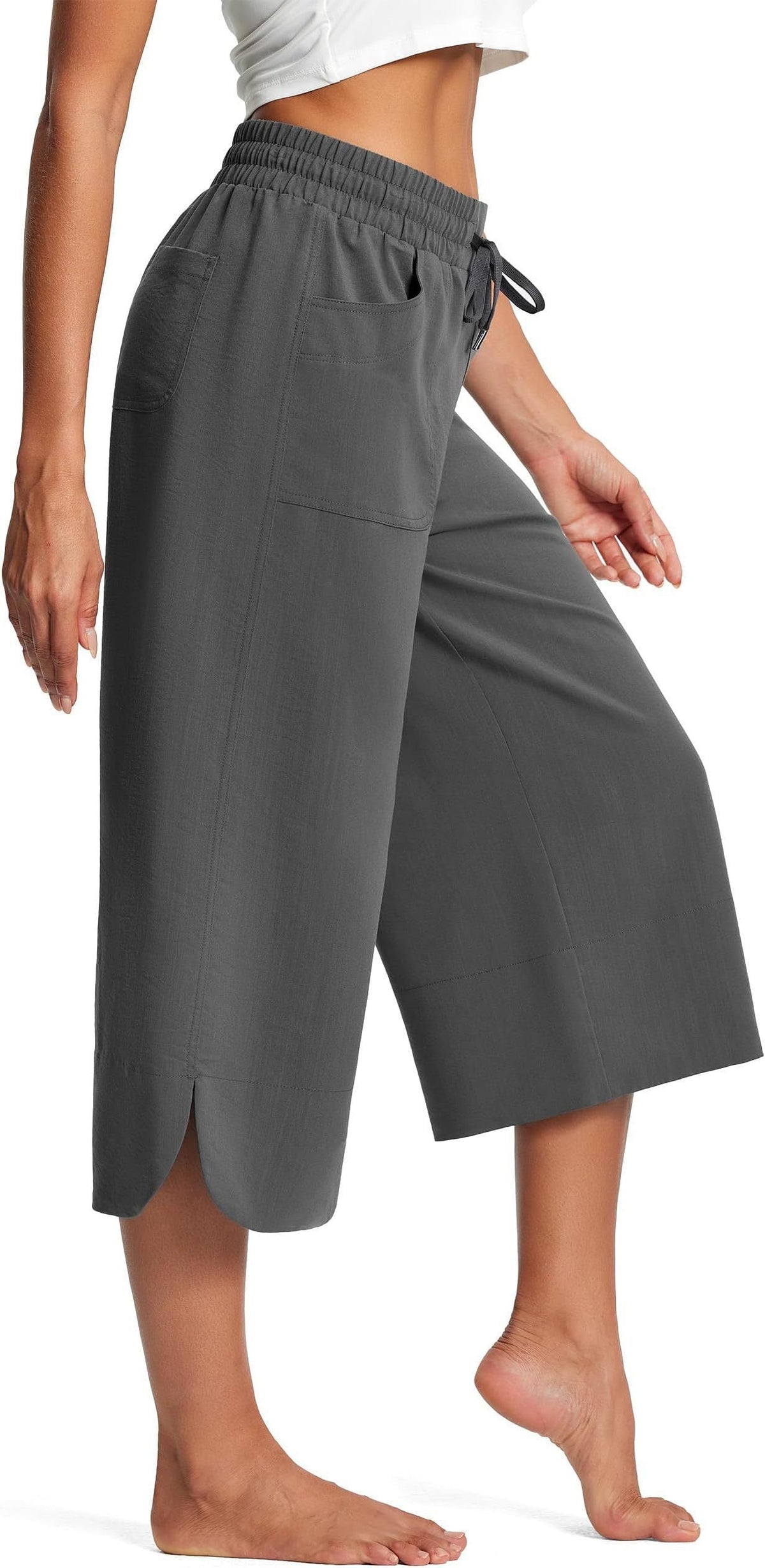 Women's Comfortable Culottes with Elastic Waist and Practical Pockets