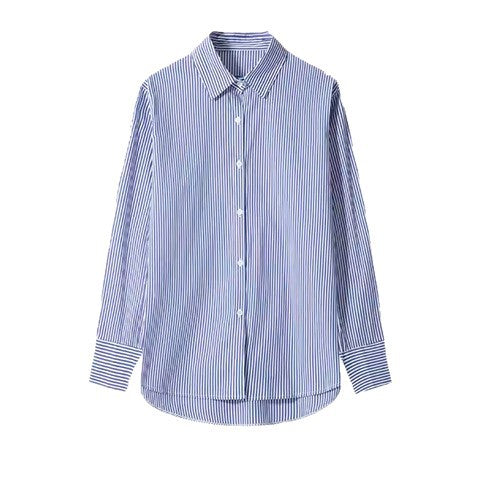 Women's Long-Sleeve Shirt Blouse with Fine Stripes