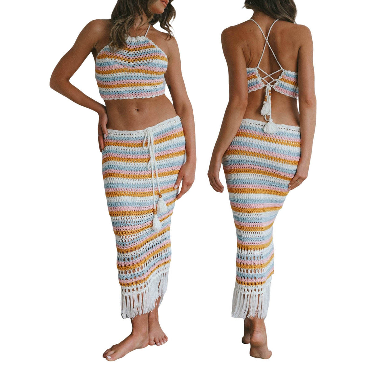 Women's Crochet Bikini Top and Maxi Skirt Set