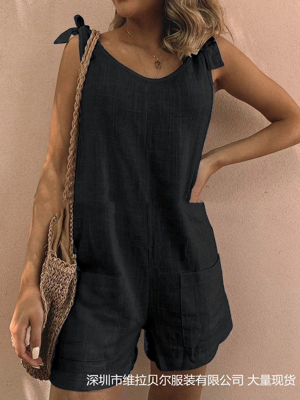 Women's Jumpsuit with Pockets and Adjustable Shoulder Straps