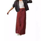 Women's Long Denim Skirt with High Waist and Pockets