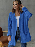 Women's Large Knit Cardigan with Ribbed Design and Pockets