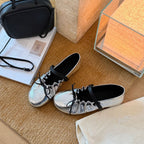 Women's Ballet Flats with Elastic Strap and Metallic Finish