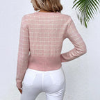 Women's Elegant Textured Cardigan with Decorative Buttons