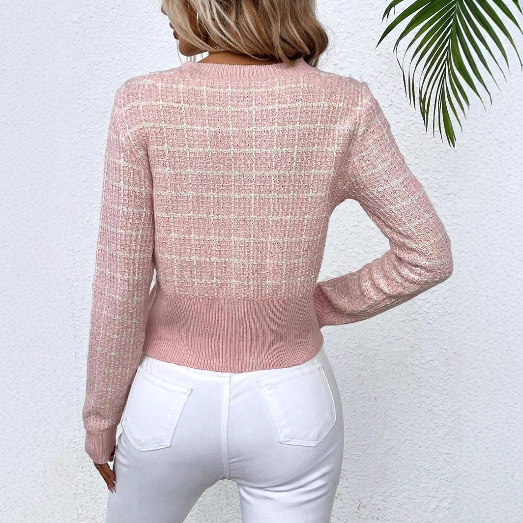 Women's Elegant Textured Cardigan with Decorative Buttons