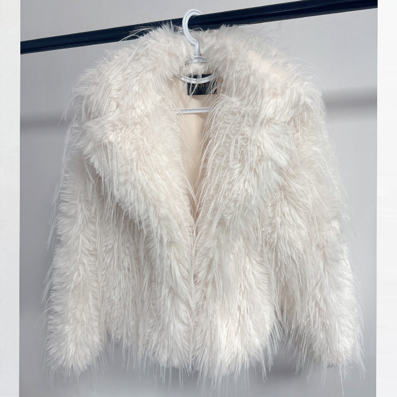 Women's Elegant Faux Fur Blazer with Wide Collar