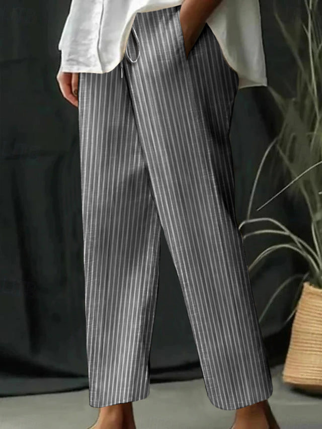 Women's Striped Casual Pants with Comfortable Waistband