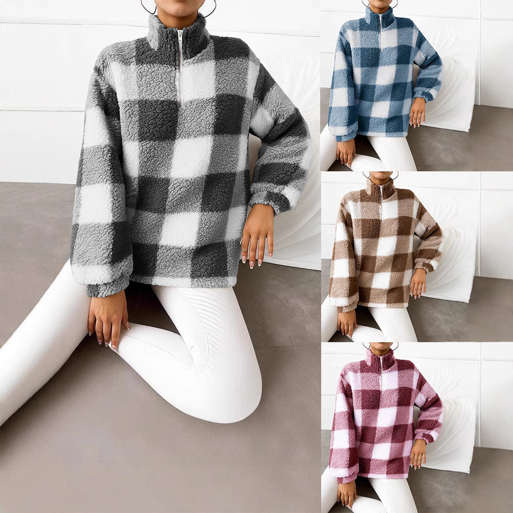 Women's Fleece Pullover with High Collar and Full-Length Zipper
