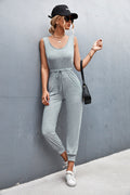 Women's Casual Jumpsuit with Adjustable Waist Drawstring and Slim Cuffs