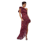 Women's Asymmetric Floral Maxi Dress with Flared Hem