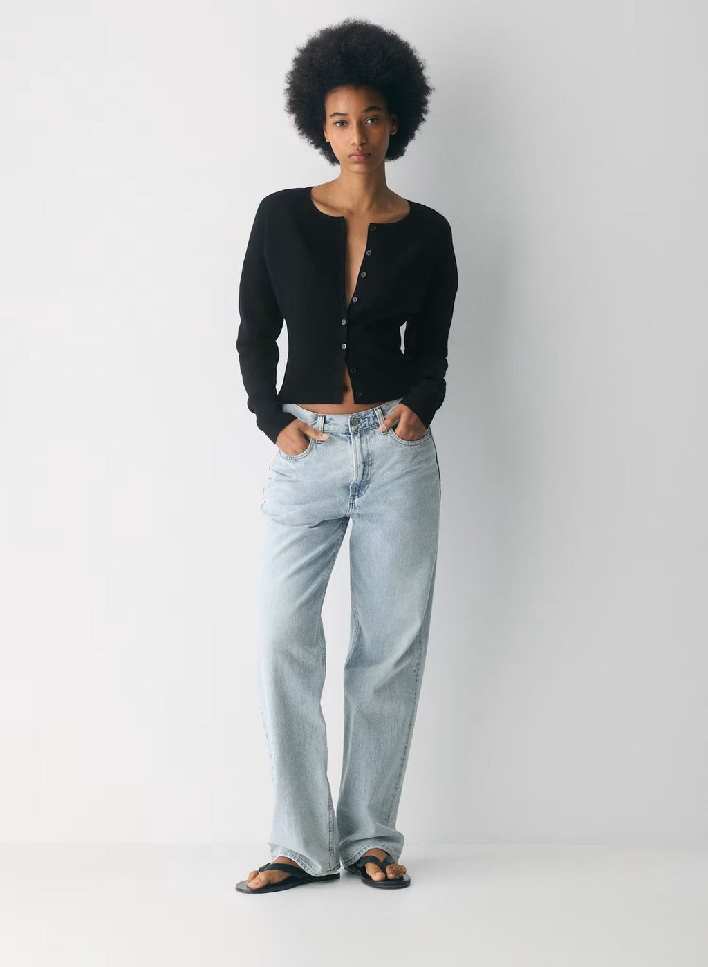 Cropped Ribbed Cardigan with Button Placket
