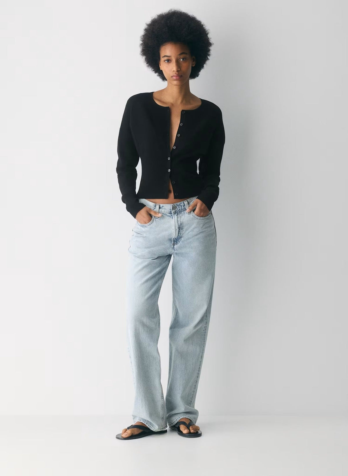 Cropped Ribbed Cardigan with Button Placket
