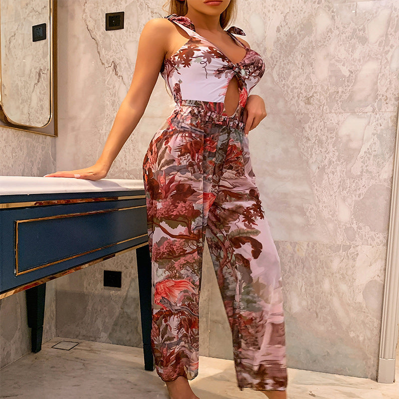 Women's Floral Jumpsuit with Open Back