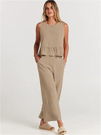Women's Casual Peplum Jumper with Wide-Leg Pants