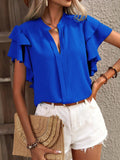 Women's Blouse with Ruffle Details and Elegant V-Neck