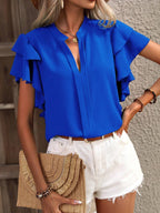 Women's Blouse with Ruffle Details and Elegant V-Neck