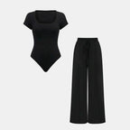 Casual Short-Sleeve Wide-Leg Jumpsuit