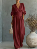 Women's Jumpsuit with Elegant V-Neck and Wide Leg