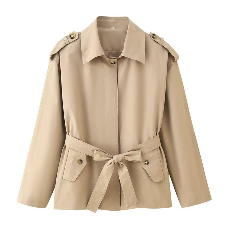 Elegant Trench Jacket with Adjustable Belt and Button Details