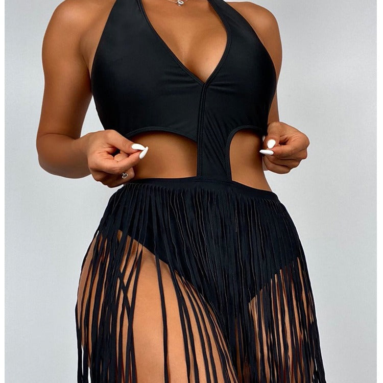 Women's Swimsuit with Braided Fringe Skirt