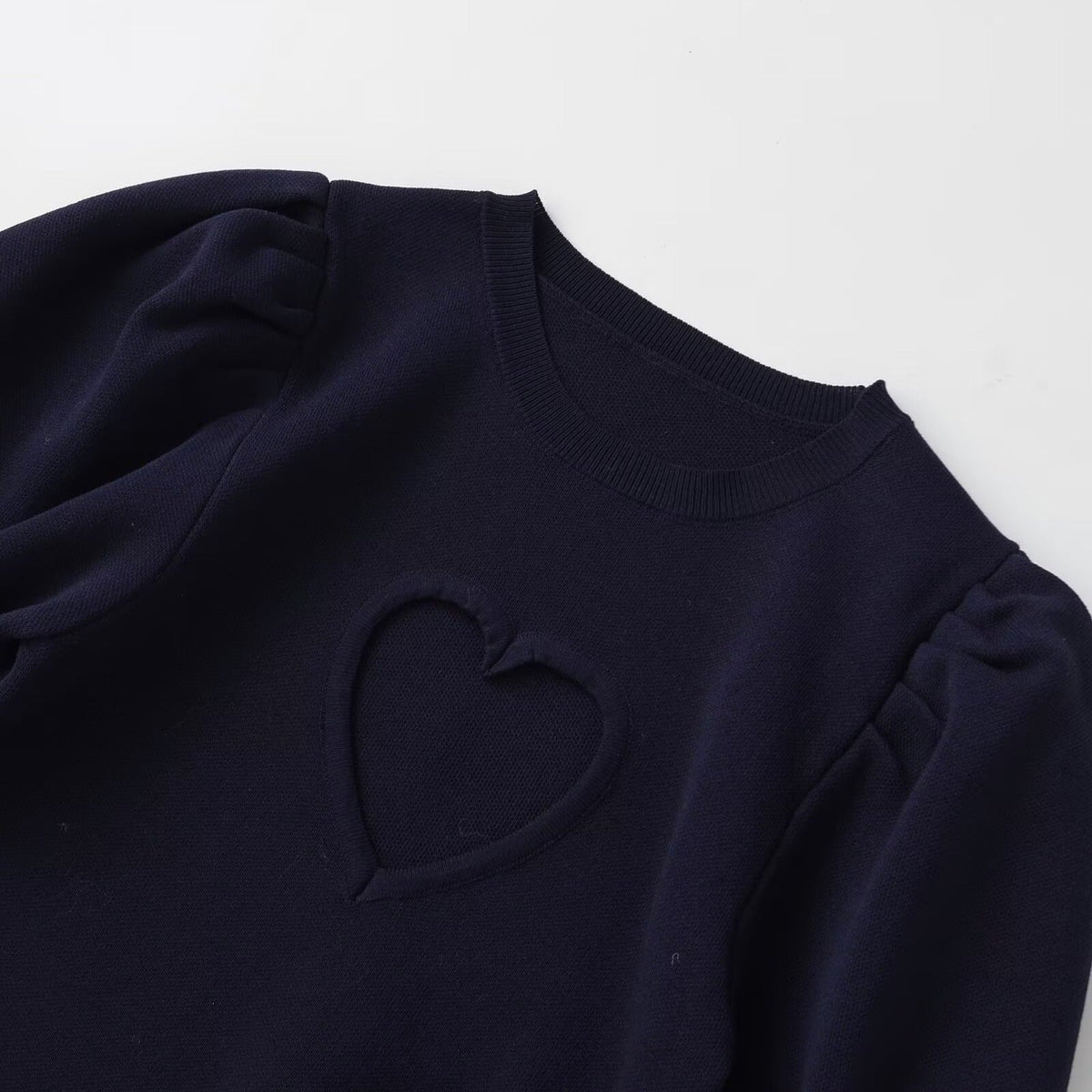 Women's Cotton Sweater with Heart-Shaped Neckline and Puff Sleeves