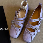 Women's Ballet Flats with Decorative Strap and Pleated Design