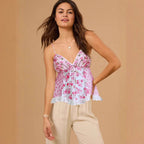 Women's Floral Blouse with Delicate Ruffles