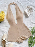 Women's Deep V-Neck Bodysuit with Textured Finish