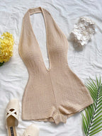 Women's Deep V-Neck Bodysuit with Textured Finish