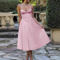 Elegant A-Line Midi Dress with Spaghetti Straps