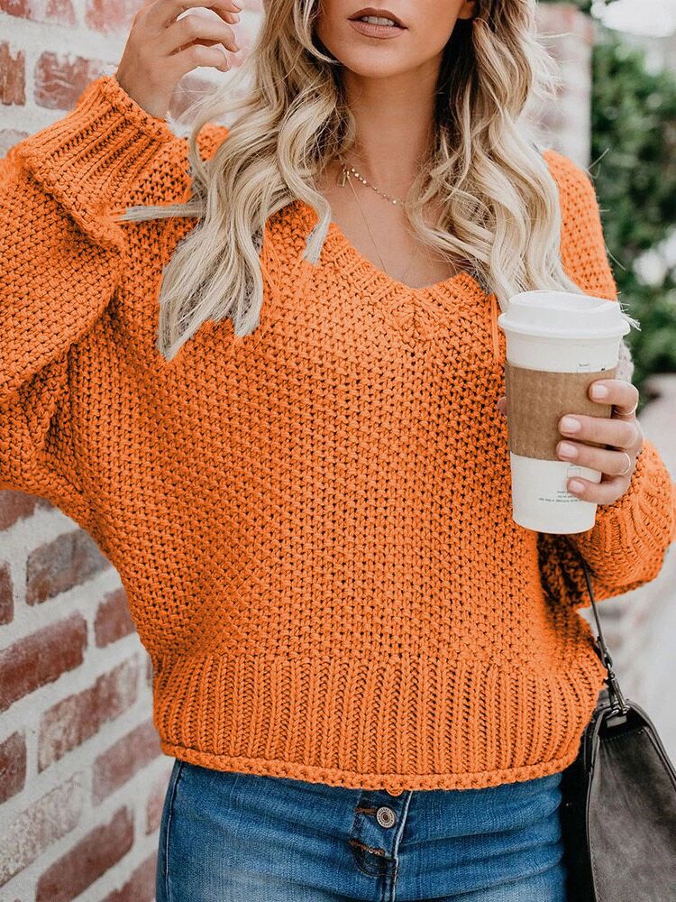 Women's Chunky Knit Sweater with V-Neck and Casual Fit
