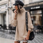 Women's Chunky Knit Sweater with High Collar and Casual Fit
