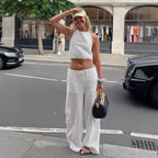Women's Casual Crop Top and Wide-Leg Pants Set