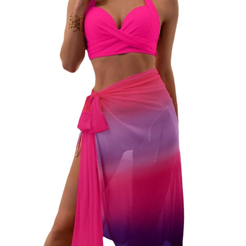 Women's Swimsuit Set with Colorful Wrap Skirt and Comfortable Top